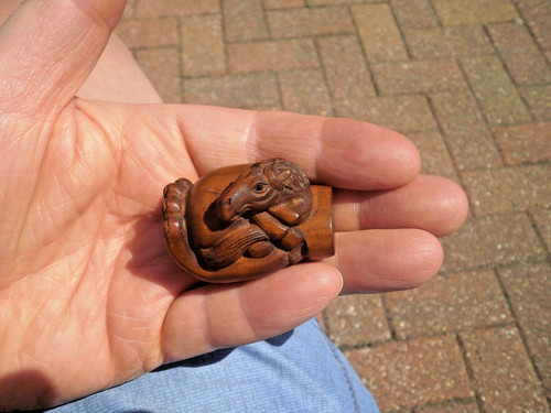 Hand carved wood netsuke - carved,
