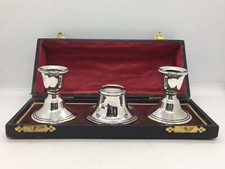 Rare Vintage Sterling Silver Candlestick Holder Pair & Inkwell Boxed Desk Set