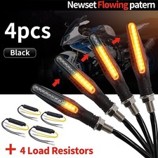 4x Motorcycle Sequential Flowing LED Turn Signal Lights + Load Resistor Full Set