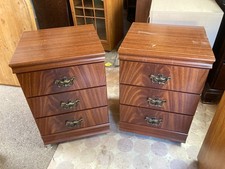 Vintage Woodberry Brown Wood Effect Bedside Cabinet Table Drawers x 2