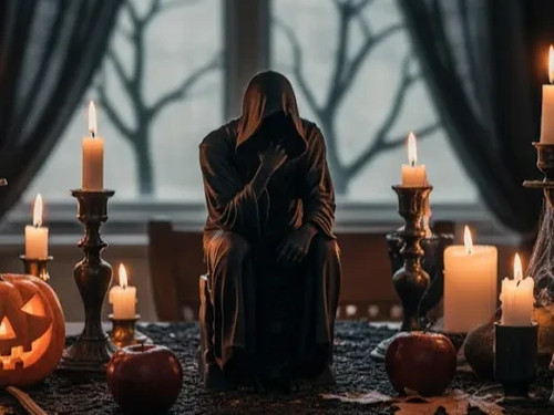 Faceless mourner statue - statue, –