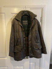 Mens Vintage Leather Jacket Coat Ciro Citterio Detachable Wool Collar Brown MED