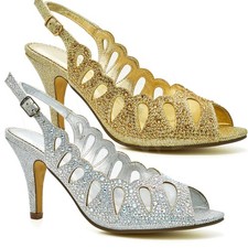 Womens Diamante Bridal Heels Sandals Ladies Peep Toe Shoes Evening Party Prom UK