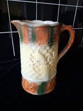 Old Vintage Pottery Embossed Large Jug With Lattice Peacock Design 23cm Tall