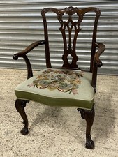 Antique Quality Georgian Chippendale Style On Ball & Claw Feet Elbow Chair