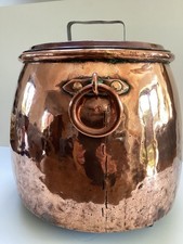 Antique Large Heavy Copper Pot / Cauldron With Dovetail Joints And Lid.