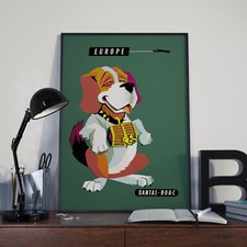 Vintage Qantas St Bernard Europe Tourist Travel Poster Print Picture A3 A4