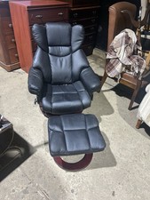 Leather Luxury Black Recliner And Foot Stool