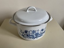 Vintage German Enamelware Metal Lidded Casserole Pot
