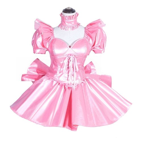 Pink satin sissy maid - satin,