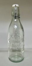 Vintage Absolutely Pure Milk Embossed Milk Bottle Blue Green Tint Made in Italy