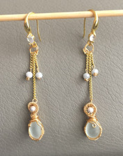 Genuine English Sea glass Jewellery Earrings in Gold. Unique Gift