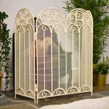 Antique Cream Three Fold Victoriana Fire Screen Fire Guard