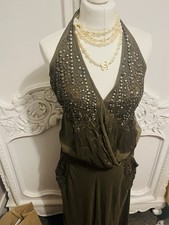 Gorgeous Khaki Green Maxi Dress Embellished Size 12 Firetrap