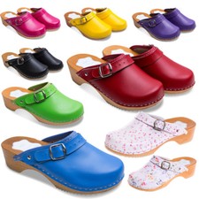 UNIQUE HAND MADE CLOG WOODEN SOLE - GENUINE LEATHER D4