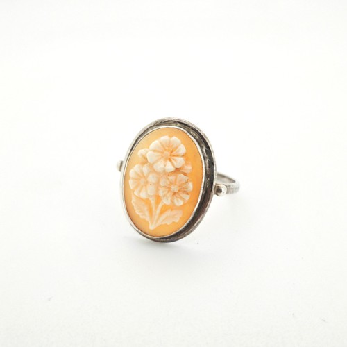Vintage silver floral - silver, cameo