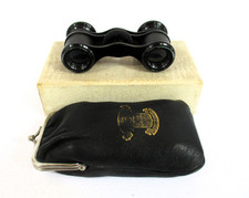 Vintage Theatre Opera Glasses Small Binoculars Metal Black in Case