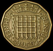 UK Three 3 Pence 1959 Elizabeth II Coin WCA B109