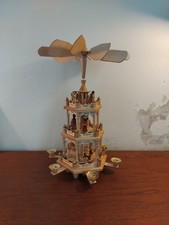 Vintage German Wooden Christmas Pyramid 3-Tier Windmill Nativity Candle Holder
