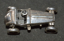 Hallmarked silver miniature model 1930 sports car - moving wheels