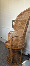 Vintage 1970s Large Rattan & Wicker Peacock Emmanuelle Chair with Twisted Base