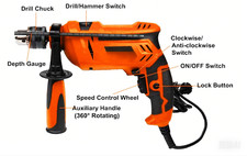 Powerful 850W Electric Hammer Drill with 360° Rotating Handle, and Tool Box Set