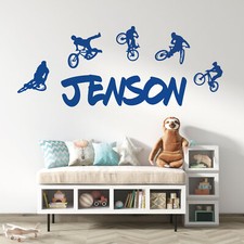 Personalised Name Boys Girls Wall Art Sticker - BMX Extreme Mountain Bikes
