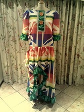 Panto Dame  Multi coloured  High Fronted, 48" chest,  Green short Bib and ribbon