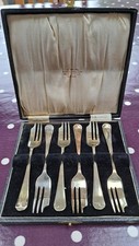 Vintage EPNS Pastry Cake Forks Set Of 6 In Original Box silver plated small