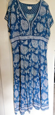 Pretty ANOKHI for EAST Cornflower Blue Block Printed Cotton Midi Dress 16