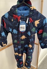 JoJo Maman Bebe PUDDLESUIT FLEECE Lined ALL-IN-ONE Snowsuit Dinosaur 12-18 Mths
