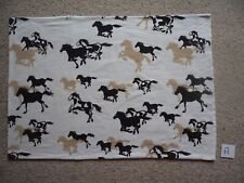 Horses Pillowcase Brushed Cotton Flannelette Black & Beige on White 20"x30" (A)