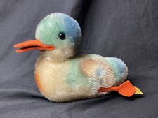 VINTAGE USED STEIFF DUCK MALLARD DUCKLING PLUSH BUTTON RETRO SOFT TOY 18cm 8”
