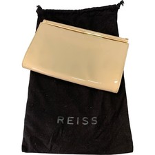 Reiss Beige Patent Leather Clutch Bag with Gold Accents 