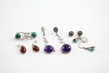 Sterling Silver Earrings Carnelian Amethyst Malachite Drops Statement x 5 (18g)