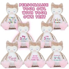 Personalised Owl  Soft Toy Zipped Pyjama Case Birthday Christening him/her Gift