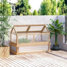 Raised Garden Bed Kit w/ Greenhouse Top Cold Frame Planter Protection Natural