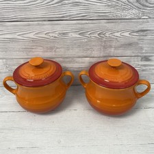 Le Creuset Small Soup Bean Pot Dish with Lid Volcanic Orange x2 PK