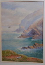 Cornwall Coastal View. James Elliott (1833-1920) Watercolour.