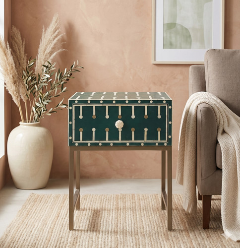 Green bone inlay bedside table - bone,