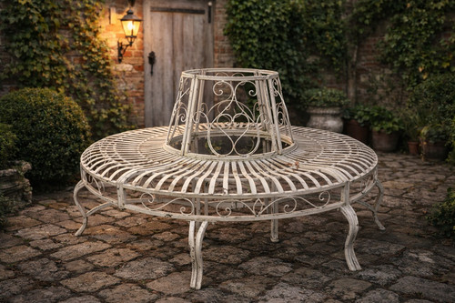 Garden tree bench metal - , white