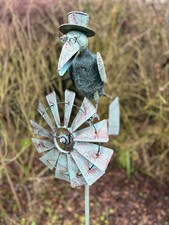 Verdigris Crow Windmill Garden