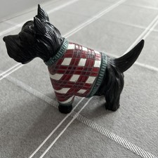 Vintage Scottie Dog Ornament Figurine Black with Tartan Coat Scottish Terrier