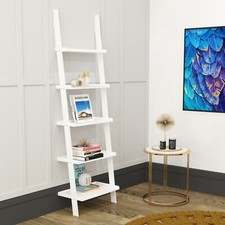 REBOXED White 5 Tier Ladder Shelving Unit Wall Leaning Bookcase Living Room