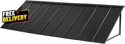 Fixed metal awning 104 - 104, in
