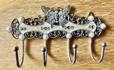 White Metal Butterfly x4 Hook Wall Mounted Shabby Chic Coat Key Door Hanger Rack