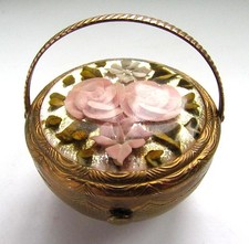 Vintage Kigu Gilt 'Bouquet' Powder Compact Novelty Flower Basket circa 1940/50's
