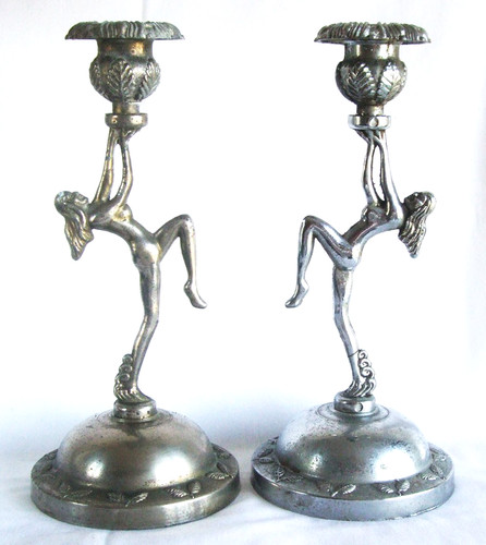Art deco chrome candlesticks - deco,