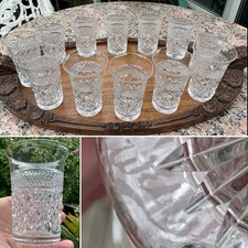 1 X ANTIQUE WEBB RUSSELL FLAT JUICE WHISKY DIAMOND FACET CUT GLASS SIGNED 3.75”