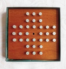 Vintage Solitaire Peg Puzzle Game Made in USA Boxed Wood & Metal
